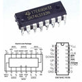 74193 Synchronous 4 Bit Binary Counter DIP IC SN74LS193N 74HC193 - a black 16-pin DIP component with text markings and two technical diagrams illustrating pin configurations.