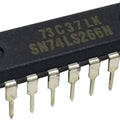 74266 74HC266 74LS266 Xnor Gates Quad Exclusive-nor Gate - SN74LS266N Quad Exclusive-NOR gate IC in a black 14-pin dual in-line package with metal pins, shown from an angled perspective.