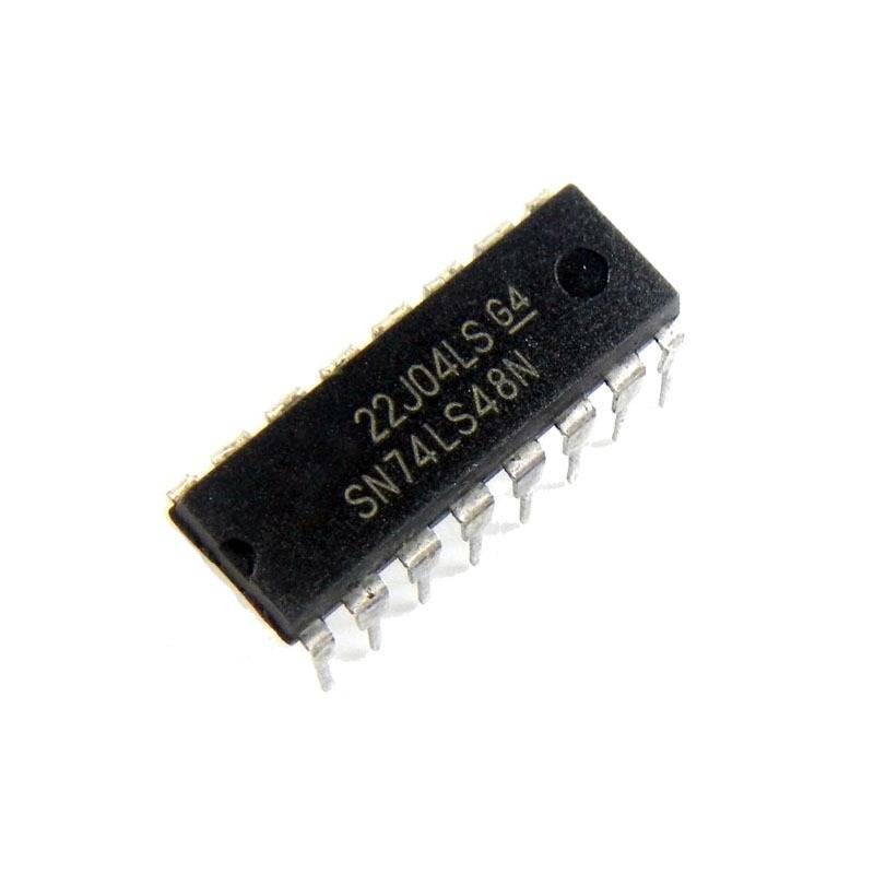 7448 Bcd To 7 Segment Decoder Driver IC 74LS48 SN74LS48N 74HC48 - a black, rectangular 16-pin dual in-line package electronic component with white text printed on its surface.