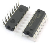 7485 IC - two black 16-pin dual in-line package integrated circuits with silver pins, one showing the text HD74LS85P 2M16.