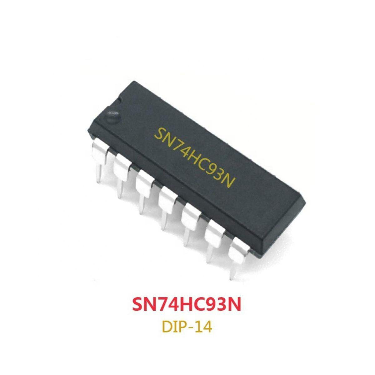 7493 SN74HC93N 4-Bit Binary Ripple Counter (DIP-14) - a black, 14-pin DIP integrated circuit chip with the model number printed in yellow on its top surface.