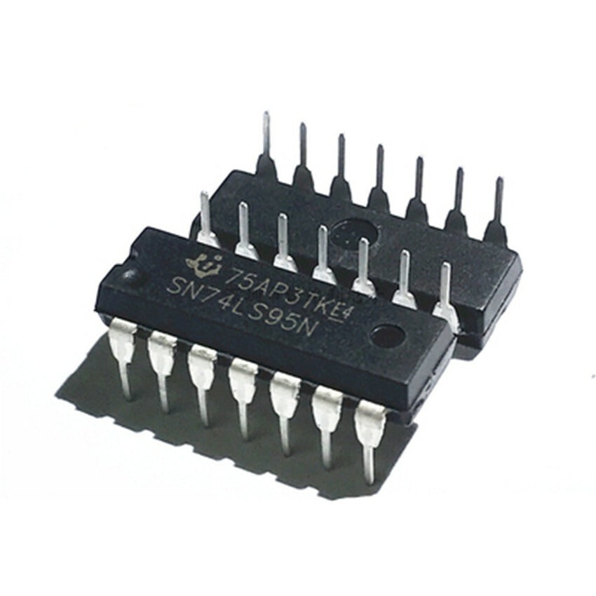 7495 SN74LS95N 4-Bit Parallel-Access Shift Register (DIP-14) - two black 14-pin DIP integrated circuit chips with white printed text on a white background.