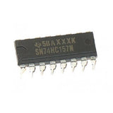 74HC157 Quad 2×1 Multiplexer Mux DIP IC SN74LS157N 74157 74-LS157 - a black 16-pin dual in-line package electronic component with white text printed on its top surface.