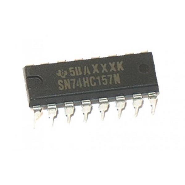 74HC157 Quad 2×1 Multiplexer Mux DIP IC SN74LS157N 74157 74-LS157 - a black 16-pin dual in-line package electronic component with white text printed on its top surface.