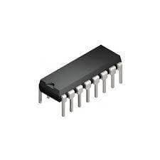 74HC163 IC - a black, rectangular integrated circuit component with sixteen metallic pins arranged in two parallel rows.