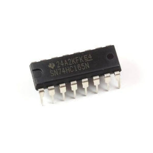 74HC165 Parallel To Serial 8 Bit Shift Register IC - a black 16-pin dual in-line package with SN74HC165N printed on the top surface.