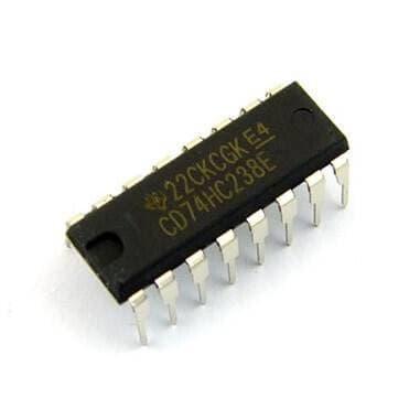 74HC238/74HCT238 DIP - Decoding Powerhouse: 3-to-8 Line Decoder/demultiplexer For Your Digital Circuit Needs - a black dual in-line package integrated circuit with sixteen metal pins and white text reading CD74HC238E.