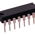 74HC42 BCD to Decimal Decoder IC DIP-16 (Through-Hole) - a black, rectangular integrated circuit with sixteen metallic through-hole pins arranged in two rows.
