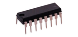 74HC42 BCD to Decimal Decoder IC DIP-16 (Through-Hole) - a black, rectangular integrated circuit with sixteen metallic through-hole pins arranged in two rows.