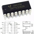 74LS160 Bcd Counter IC Decade Counter 4-bit Synchronous - a black 16-pin integrated circuit, its pinout diagram with labels, and a technical dimension drawing.