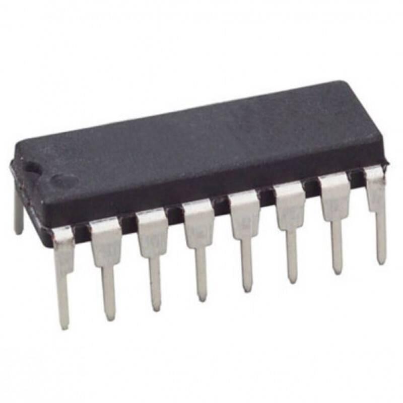 74LS189 64 Bit RAM With 3 State Output IC 74189 74HC189 - a black, rectangular electronic component with eight silver metal pins visible on one side of its dual in-line package.