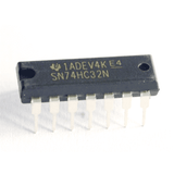74LS32 74-LS32 74HC32 7432 Quad 2 Input Or Gate DIP IC SN74CH32N - a black rectangular electronic component with fourteen metal pins arranged in two rows on a white background.