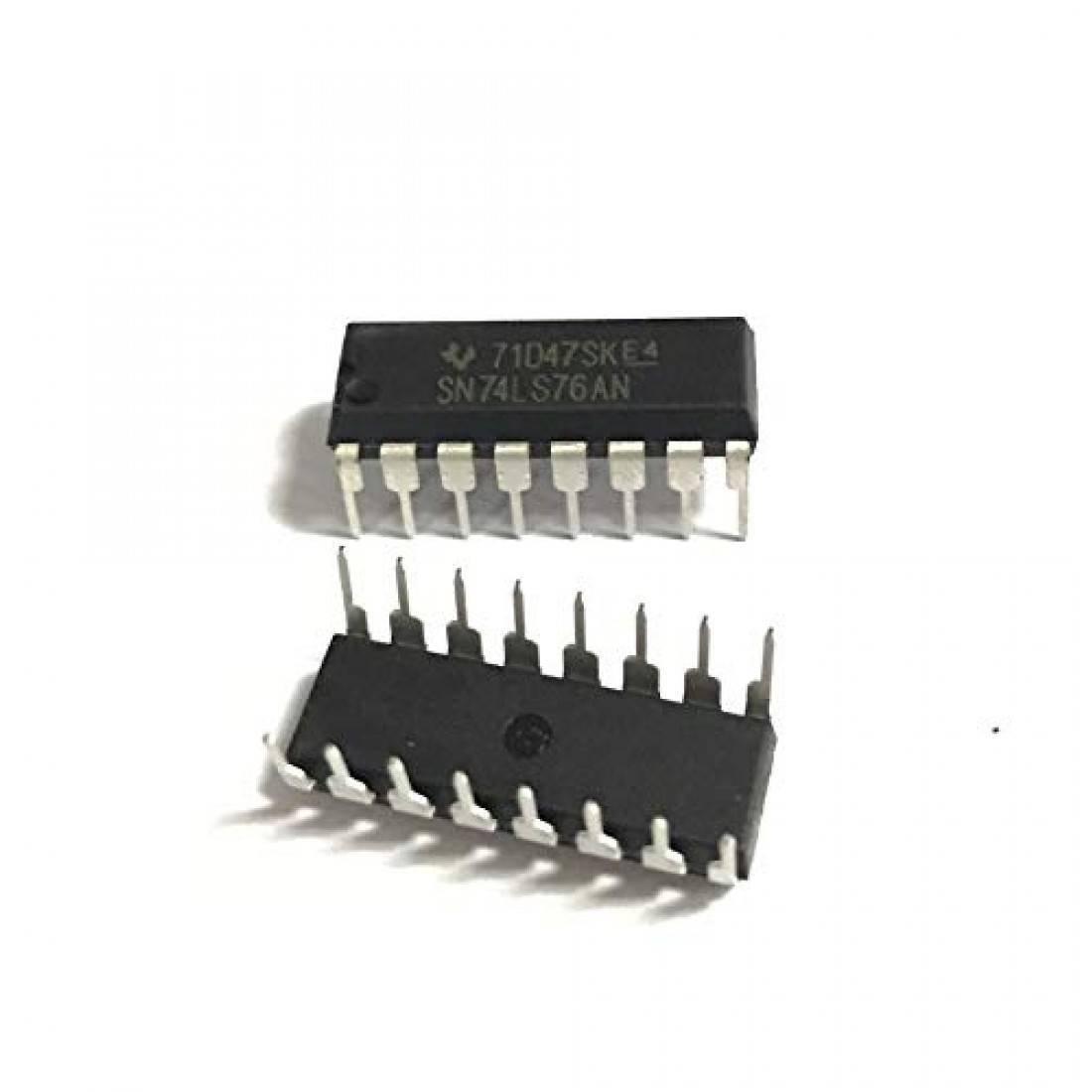 74LS76 IC - shown as two black 16-pin dual in-line package integrated circuits with silver pins, one viewed from the top and one from the bottom.