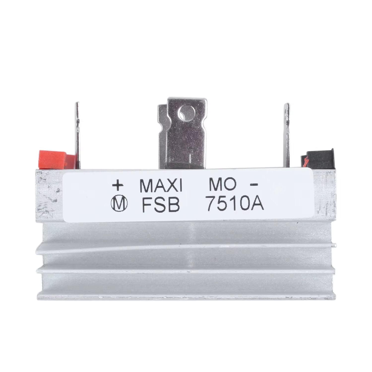 75A 1000V Single Phase Diode Bridge Rectifier With Aluminum Heatsink Base FSB7510A - a silver metal component with a heatsink base, three top terminals, and a white label marked with text.