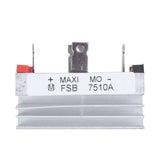 75A 1000V Single Phase Diode Bridge Rectifier With Aluminum Heatsink Base FSB7510A - a silver metal component with a heatsink base, three top terminals, and a white label marked with text.