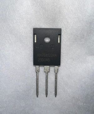 75amps 1200volts HH75N120HA IGBT Solar Inverter IGBT-digilog.pk - a black three-pin electronic component with the text HH75N120HA 2330A5 printed on its face, shown against a white background.