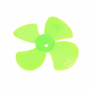75mm 4 Vane Propeller For Small Motor - a bright green, four-bladed plastic propeller with a central circular mounting hub.
