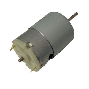 775 12V DC 3500RPM DC Motor RS755 High Speed High Torque Motor Cy 755 3835 - a cylindrical silver-coloured electric motor with a protruding metal shaft and two electrical contact terminals on the white base.