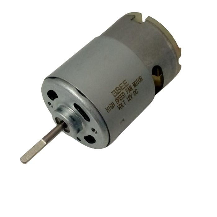 775 12V DC 3500RPM DC Motor RS755 High Speed High Torque Motor Cy 755 3835 - a silver cylindrical high-speed fan motor with a protruding metal shaft and printed text on its casing.
