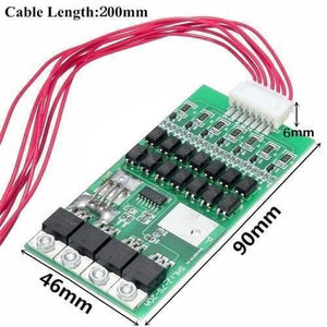 7s 24V 20A 18650 Lithium Lion Battery Charger Module Protection Board BMS PCB With Wire - the green PCB, red wires, white connector, and dimensions of 90mm by 46mm.