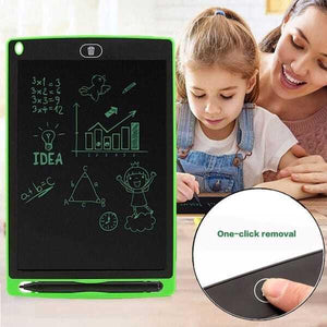 8.5 Inch Electronic Digital Graphics LCD Sketching Writing Tablet Doodle Drawing Board Pad Erasable E-writer Learning Notepad Slate For Kids Adults - a drawing of math equations and a girl, with a stylus and erase button.