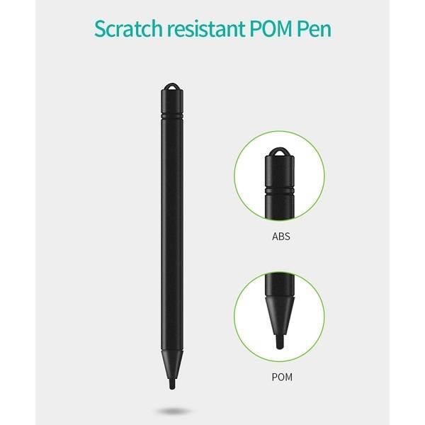 8.5 Inch Electronic Digital Graphics LCD Sketching Writing Tablet Doodle Drawing Board Pad Erasable E-writer Learning Notepad Slate For Kids Adults - a close-up diagram showing the black POM pen with ABS and POM material labels.