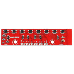 8 Channel Reflectance Sensor Array Module Qtr-8A - a red rectangular circuit board featuring eight sensors, multiple resistors, and a row of pin headers.