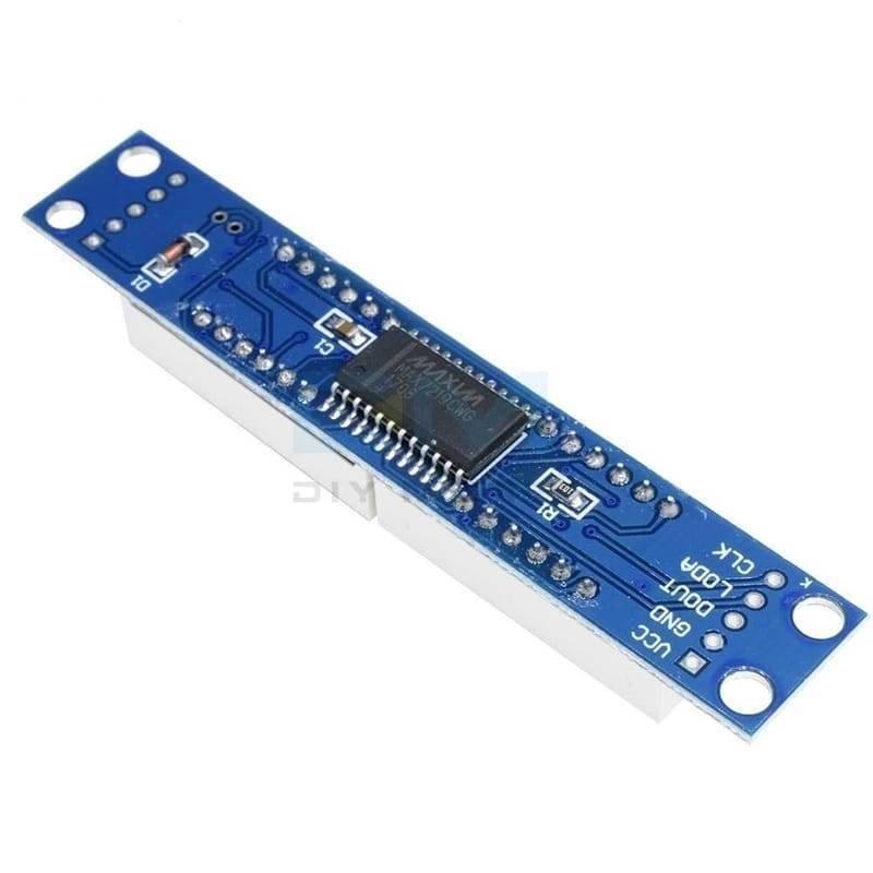 8 Digit 7 Segment Module Assembled MAX7219 - a blue rectangular circuit board with a MAX7219 chip, a white 8-digit display, and five input pins.