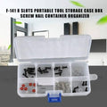 8 Grid Electronic Component Organizer Storage Box Tool Case F-141 - a clear plastic, rectangular 8-slot storage box filled with various small hardware parts.