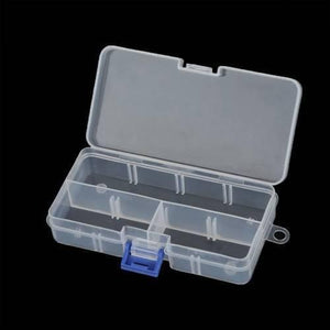 8 Grid Electronic Component Organizer Storage Box Tool Case F-141 - a transparent plastic rectangular storage case with an open lid and blue latch.