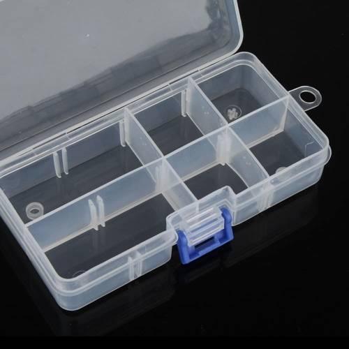 8 Grid Electronic Component Organizer Storage Box Tool Case F-141 - a clear plastic rectangular storage box with eight compartments and a blue latch.
