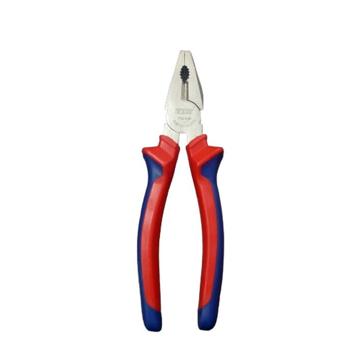 8 Inch Plier - a metallic head and ergonomic handles with red and blue rubberized grips, shown against a plain white background.