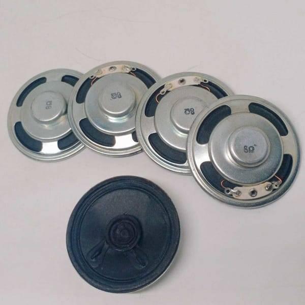 8 Ohm 3 Watts Woofer Loud Speaker Loudspeaker For Arduino DIY Projects - a collection of five circular metallic speakers with visible terminals and one black speaker cone face.
