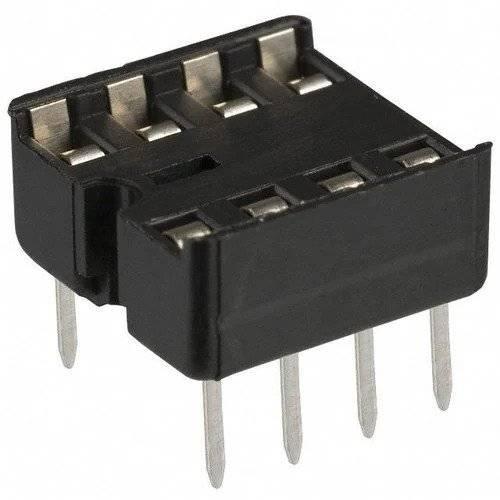 8 Pin DIP IC Socket Base Adaptor Connector - shown as a black plastic component with eight metal through-hole pins and a notched top edge.