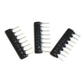 8 Pin Network Resistor Array DIP A472J - three black, rectangular, single-in-line resistor packages with silver pins on a white background.
