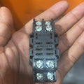 8 Pin Relay Socket Base Thick Copper 10A Mini Relay Socket Base - a black plastic 8-pin relay socket base with eight screw terminals and Honeywell branding held in a person's hand.