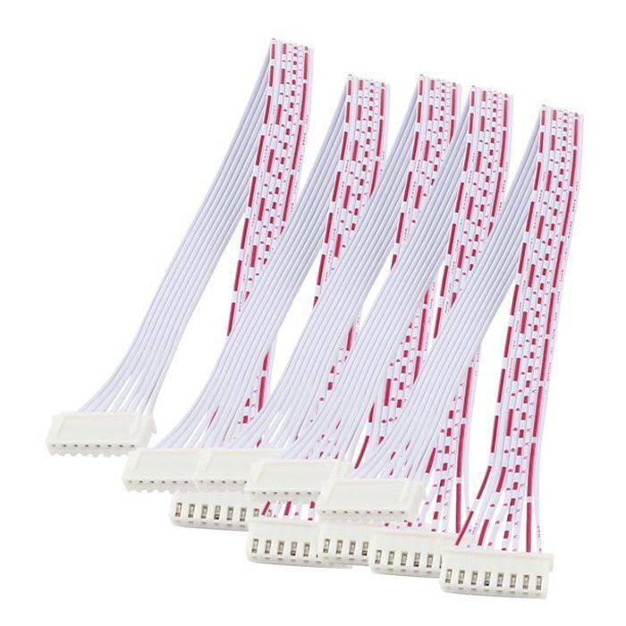 8 Wires 2.54mm Pitch Female To Female JST Xh Connector Cable Wire 6 Inch - five white ribbon cables with white JST connectors on both ends.