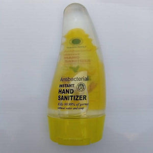 80ML Instant Liquid Soap Hand Sanitizer - a yellow, translucent, teardrop-shaped squeeze bottle with a yellow cap and antibacterial label.