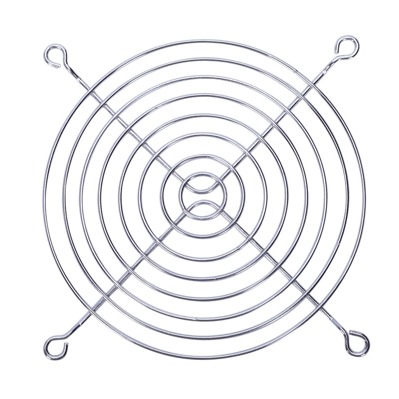 80mm x 80mm Fan Guard For 3 Inch By 3 Inch - a circular, silver-colored wire mesh fan grill with four mounting loops at the corners.