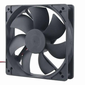 80mm x 80mm X25MM 12V DC Exhaust Fan 3 Inch x 3 Inch 12V Fan - a black square-framed cooling fan with seven blades and a visible red and black power wire.