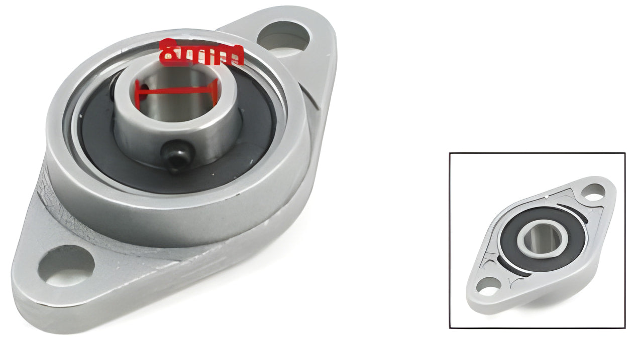 8mm Diameter Zinc Alloy Bearing Housing KFL08 FL08 K08 Flange Bearing With Pillow Block Bearing - shown as a silver-toned oval-flanged pillow block bearing with a set screw.
