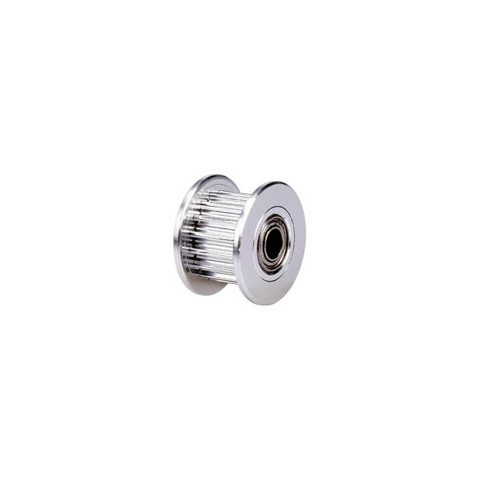 8MMX13MM 16 teeth GT2 pulley - a silver-colored metal timing pulley with a central ball bearing, shown from a side angle against a white background.