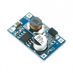 8W USB Input DC-DC 3V-6V To 12V 3A Converter Step-up Module | Digilog.pk - a blue rectangular circuit board with an inductor, a capacitor, and solder pads.
