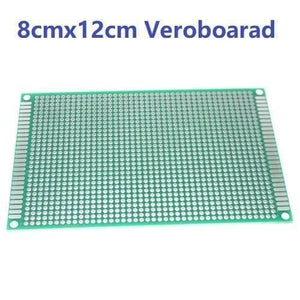 8x12cm Single Side Fiberglass PCB Veroboard Stripboard Circuit Project Board - a rectangular green fiberglass circuit board with a grid of holes and copper contact strips along the two shorter edges.