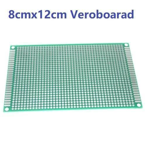 8x12cm Single Side Fiberglass PCB Veroboard Stripboard Circuit Project Board - a rectangular green fiberglass circuit board with a grid of holes and copper contact strips along the two shorter edges.