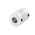 8x8mm Flexible Coupling Shaft - a silver-colored cylindrical metal component featuring a spiral cut design and two visible black set screws.