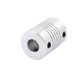 8x8mm Flexible Coupling Shaft - a silver-colored cylindrical metal component featuring a spiral cut design and two visible black set screws.