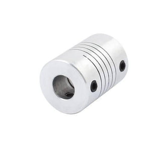 8x8mm Flexible Coupling Shaft - a silver-colored cylindrical metal component featuring a spiral cut design and two visible black set screws.