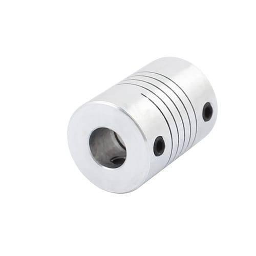 8x8mm Flexible Coupling Shaft - a silver-colored cylindrical metal component featuring a spiral cut design and two visible black set screws.
