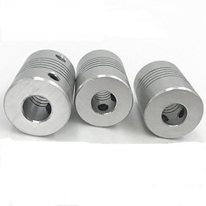 8x8mm Flexible Coupling Shaft - three cylindrical silver metal couplings with grooved bodies and visible set screw holes on a white background.